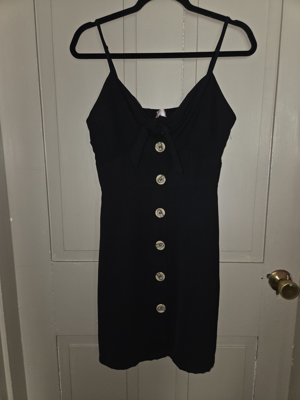 Black Button-Front Spaghetti Strap Mini Dress